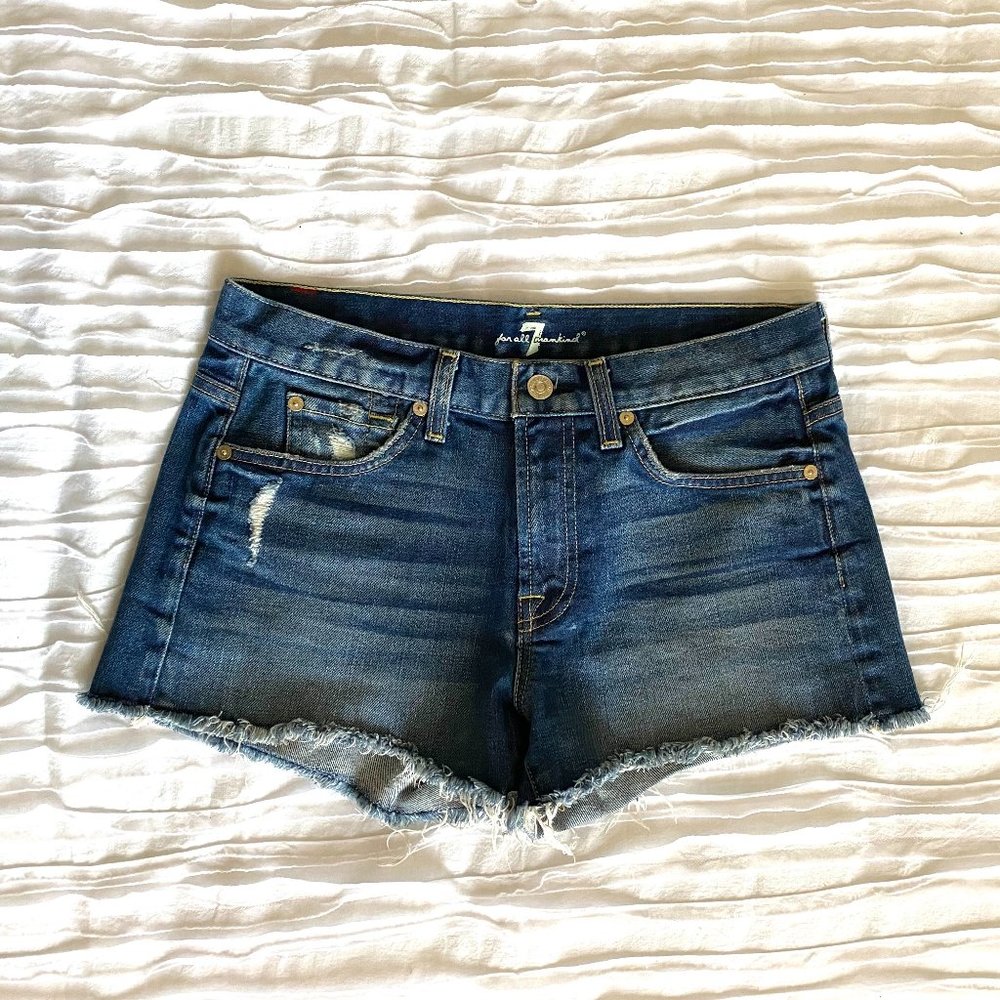 7 For All Mankind Distressed Denim Shorts, Size 27